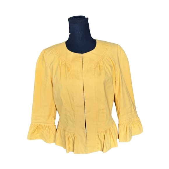 Harold's Jackets & Blazers - Harold’s Yellow Linen Blend Peplum Jacket Blazer Size 10 Cottagecore I43